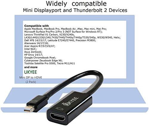 Porta de exibição mini para adaptador HDMI, UKYEE Mini DP DisplayPort para HDMI Converter 1080p 2Pack