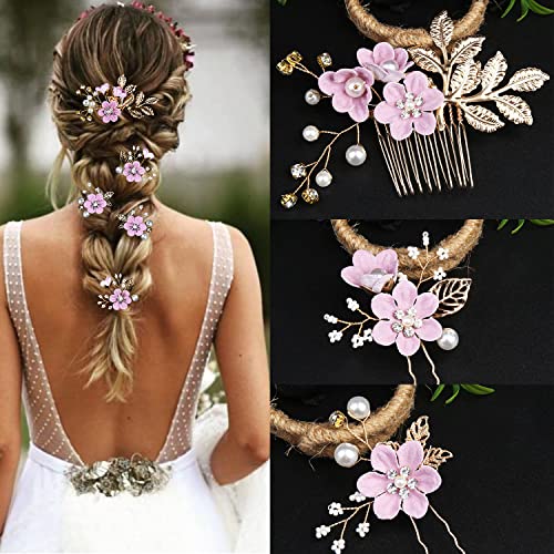5 peças Flores de casamento de flores Pinos de cabelo de cristal Cristal Pearl Pins Cabine Jóias de Cabelos de Cabelo