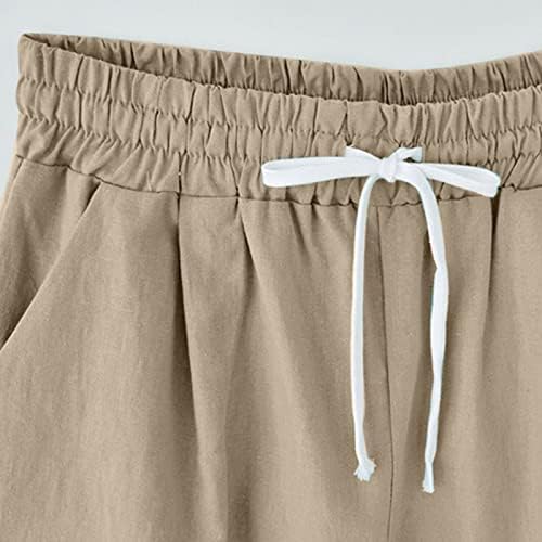 Shorts para linho de algodão feminino 5 '' Sweatpante de verão Ladies de cordão de ginástica elástica de ginástica de