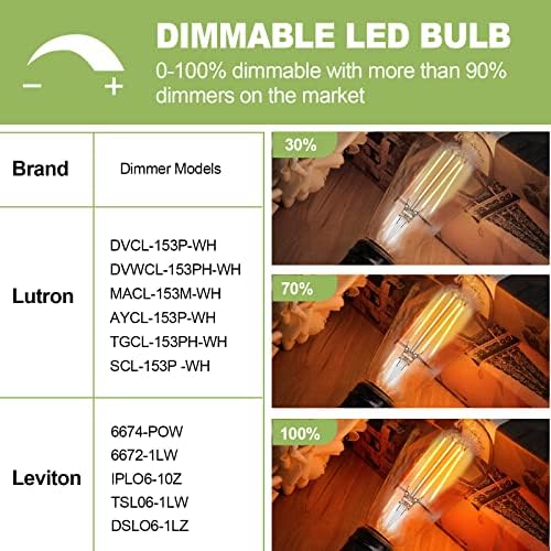 Wihtu diminua lâmpadas de Edison LED vintage, 8W equivalentes a 100W, lâmpadas de filamento de LED antigas de ST64, lâmpadas LED