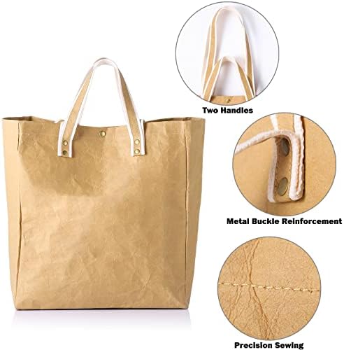 Lekoch Large Lavado Reutilizável Kraft Paper Tote Work Saco de praia para mulheres bolsas shouler de compras