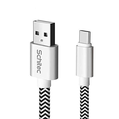 Cabo USB do Tipo C preto e branco. Carregamento rápido compatível com smartphone Samsung, Android