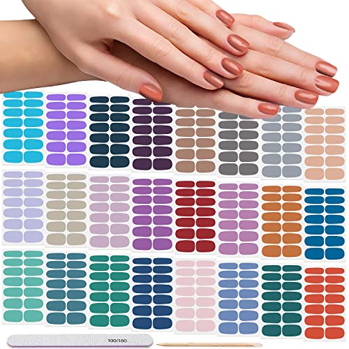 Danneasy 24 lençóis adesivos de esmalte de unhas de unhas completas para mulheres tiras de esmalte de colorido sólido tiras de gel de unha de unhas autônoma adesivo