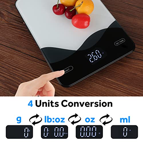 Escala de alimentos para cozinha digital carregável - Display LED de 22 lb de 22 lb de escamas de peso para cozinhar onças e gramas recarregáveis ​​USB C 1g/0,1oz
