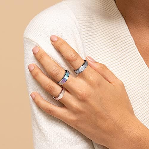 Laoyou Spinner Ring for Women Ansiety Relief - 6mm 3pcs Aço inoxidável Blasta Glitter Glitter Rosa Prata prateada Rainbow Ring Ring