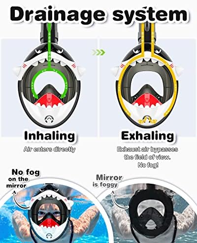Máscara de snorkel KKDI Kids, máscara de snorkel de rosto completo para crianças 4-16, equipamento de mergulho dobrável para crianças de snorkeling para brinquedos de piscina, tampa seca, anti-Leak/anti-fogo/180 ° HD View/Portable Bag
