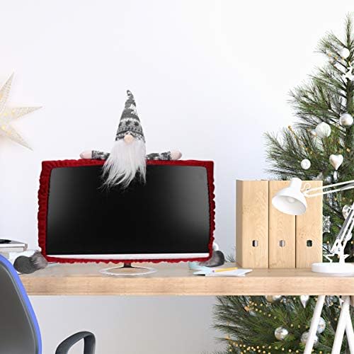 NUOBOTETY Christmas Monitor de computador Capa de natal Gnome Caso de computador Protetor de fronteira de fronteira para decoração de escritório em casa Presente de ano novo cinza