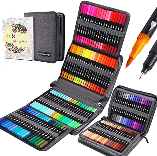 120 Cores Duo Tip Art Markers, Lanrenweng Fine Phvenct Tip Canetas coloridas com bolsa de lona, ​​Presente de marcadores para