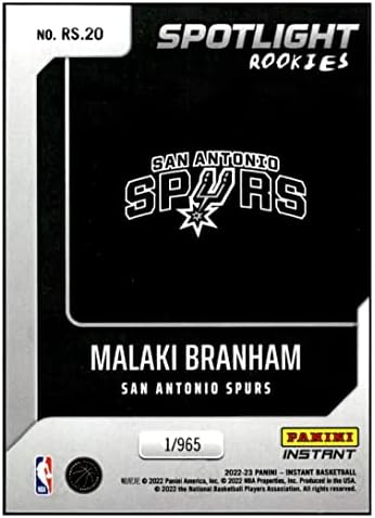 Malaki Branham RC 2022-23 Panini Instant Spotlight Rookies /96521 Spurs NM+ -MT+ NBA Basketball