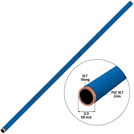 Visiaro Blue PVC revestido de tubo de cobre, 1mtr, externo dia 3/8 polegadas, espessura da parede 16 SWG, revestimento de 2 mm de