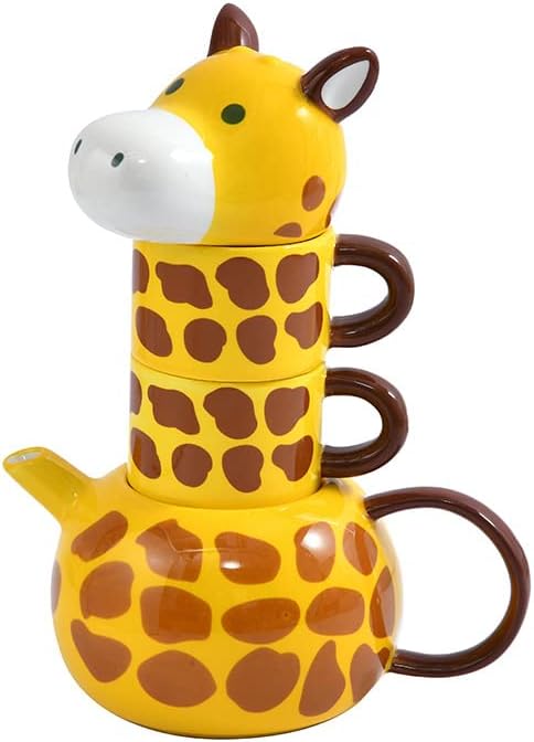 Pote de chá de cerâmica de girafa rora com 2 xícaras de chá, decelana pintada à mão conjunto de porcelata para café com café com leite