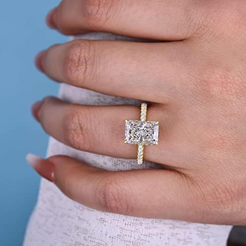 Anel de noivado de corte radiante effinny de 3,5ct para mulheres, anel de promessa de safira de diamante de diamante simulado