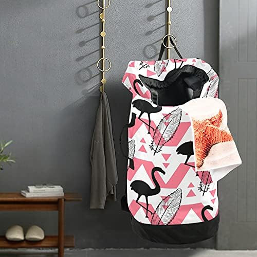 Flamingo 16 Bolsa de lavanderia mochila de lavanderia pesada com tiras de ombro e alças Bolsa de roupa de viagem com tração de tração de tração Organizador de roupas sujas para roupas de roupa de roupa