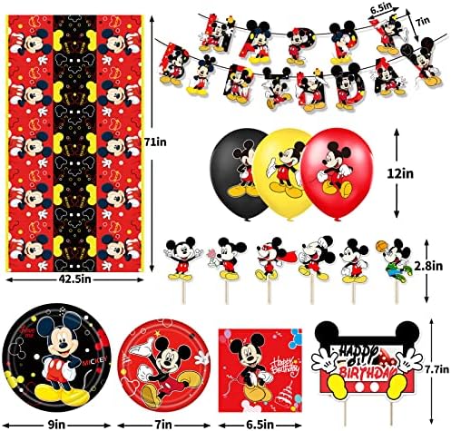 Mickey Birthday Party Supplies Decorações, serve 20 convidados com banner, tampa da mesa, pratos, guardanapos, capota de bolo, balão de látex