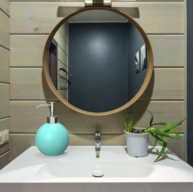 Distribuidor de sabão de mão de banheiro em formato redondo de aço inoxidável premium de 20 onças para cozinha e banheiro com design moderno em cerceta