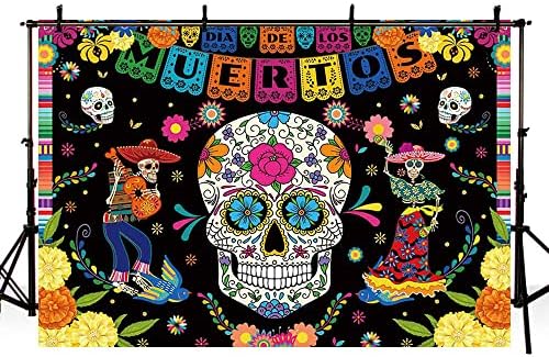 Sendy 7x5ft Day of the Dead Backdrop para o mexicano Fiesta Sugar Skull Dia de Los Muertos Carnival Decorações de Party Marigold Floral Dress Up Fotografia Bornner Banner Tabel