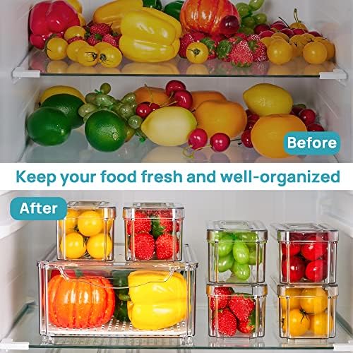Conjunto vtopMart de 7 organizador de geladeira, recipientes de armazenamento de frutas empilháveis ​​para geladeira, organizadores