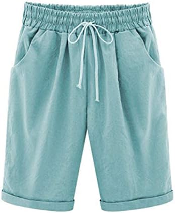 Shorts elásticos da cintura feminina Casual Faixa solta do joelho Bermuda com cordão de Summer Beach Fashion 2023