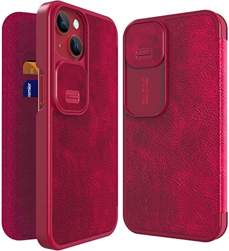 Compatível com o iPhone 13 Wallet Case com suporte de cartão e capa de câmera deslizante, capa de choque durável de couro PU