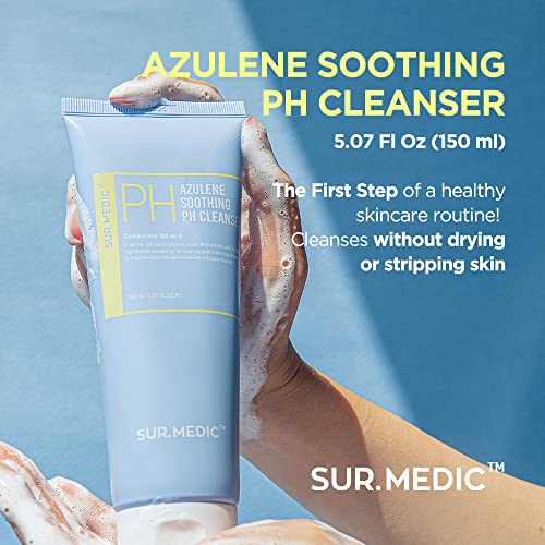 SUR.MEDIC+ AZULENE calmante PH Cleanser 5,07 oz / 150ml - pele hipoalergênica, sensível, lisa, hidratante, Centella, Cuidados