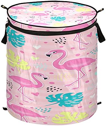 Xigua Pink Flamingo Popup Laundry Tester, cesta de roupas sujas portáteis dobráveis ​​com tampa com zíper, cesto de roupas