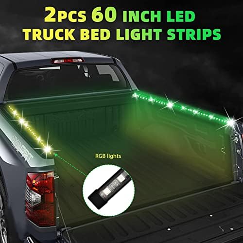 Duewot LED RGB Caminhão de caminhão Faixa de luz, 2pcs 60 '' 5050-SMD Kit de tira de cama com função ativada por som, cabo de extensão de fusível de lâmina, para carga, pick-up, caminhão, SUV, trailer, barco -B -B