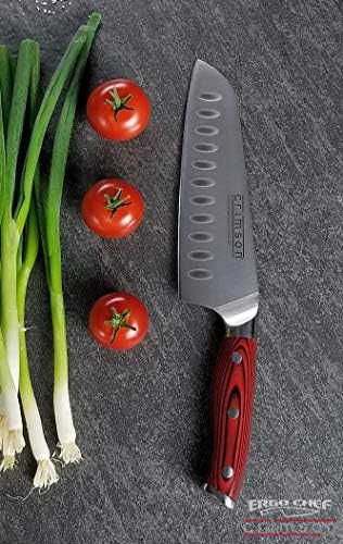 Chef Chef Crimson Série 7 Santoku Chef Japanese Faca forjada com alto carbono x50crmov15 ALMANELHO ALEMANO ATENAS - LAFA DE TOLO