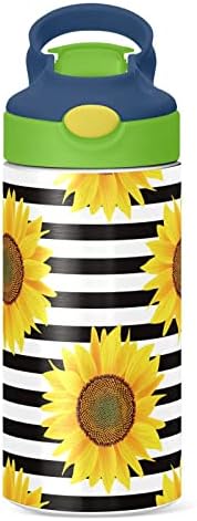 Zauya Summer Sunflowers vintage Flores garrafa de água infantil com tampa de palha com parede dupla isolada em aço inoxidável reutilizável