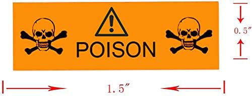 Rótulos notáveis ​​de adesivos de veneno de perigo, 0,5 x 1,5 polegadas laranja fluorescente com adesivos de segurança preta