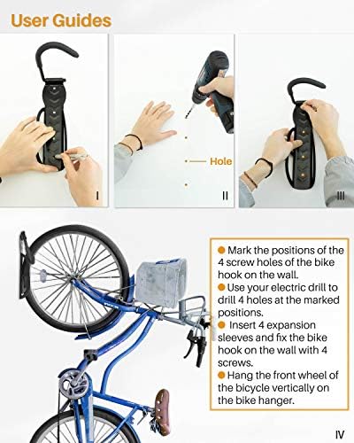 Rack de bicicleta para garagem, ganchos de bicicleta vertical de 3 pacotes para garagem, montagem de parede de bicicleta pesada e racks