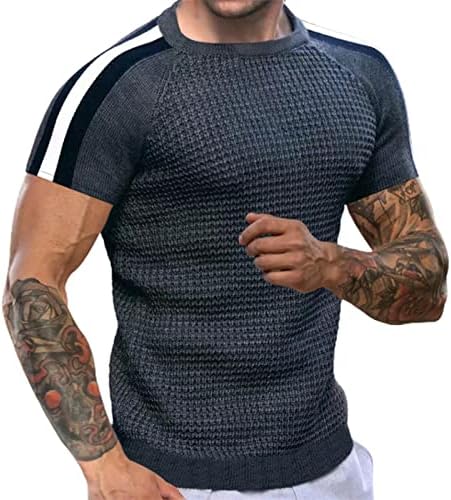 2023 Novos camisetas musculares masculinas Contraste a cor de manga curta de manga curta camiseta casual slim fit