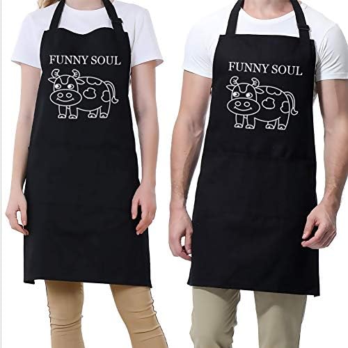 Aventais de babador de cozinha preta para homens, avental de babador de cozinha divertida unissex com 2 bolsos aumentados na