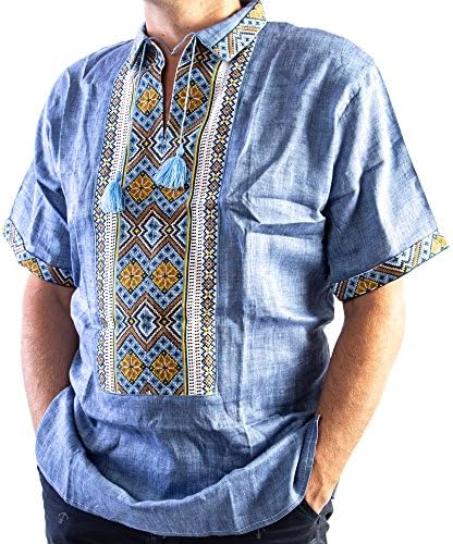 rushnichok vyshyvanka mass ucraniana camisa bordada de linho azul artesanal