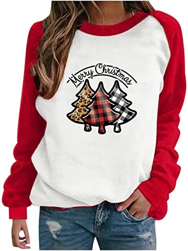 Feliz Natal Sweatshirt for Women Christmas Tree Graphic Casual Manga Longa Camisa de Xmas leve Top de camisa