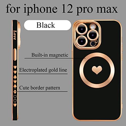 WeonMov para iPhone 12 Pro Max Case compatível com magsafe, luxuoso love de telefone macio, estojo magnético de proteção de câmera completa para iPhone 12 Pro Max for Women Girls - Black