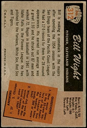 1955 Bowman 312 Bill Wight Cleveland Indians VG Indians