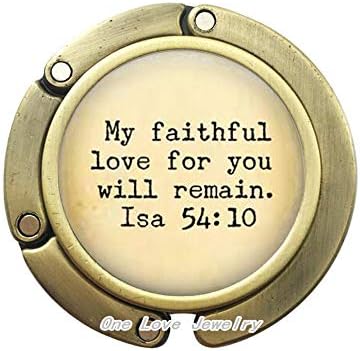 Gancho da bolsa das escrituras, Isaías 54:10, Meu amor fiel por você permanecerá jóias inspiradas na Bíblia, com palavras de versículo