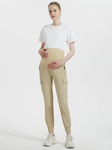 Calças de carga de maternidade Exarus sobre os jogadores de barriga Scrub calça calças de moletom rápido com calças com zíper com bolsos