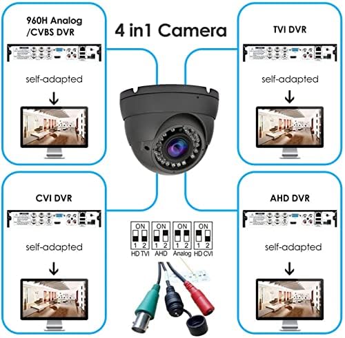 Câmera de segurança da cúpula de cúpula CCTV ANPVIZ, câmera de cúpula de segurança HD 1080p 4 em 1, vigilância de vídeo de lente varifocal