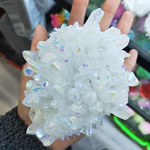 Fotoev Stone Rough para 1pcs 400-500g White Eletroplated Crystal Quartz Aura Aurha Eletroplating Crystal Clusters Decoração Presente