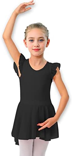 Luouse Elegant Dance Ballet Leotards for Girls, Little Kids Solid Classic Ruffle Sleeve Tutu Skirted Dress