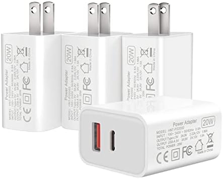[4pack] Sehonor 20W Bloco de carregador USB C Fast, PD 3.0 Adaptador de energia do carregador de parede USB tipo C para iPhone