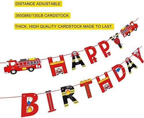 Caminhão de bombeiros Banner de feliz aniversário para crianças de bombeiros de bombeiros de resgate Birthday Party Set, caminhão de bombeiros de festas de aniversário para meninos vermelhos