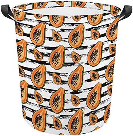 Tropical Papaya Laundry Tester Round Canvas Cestas de tecido com alças Bolsa de roupas de lavagem dobrável à prova d'água