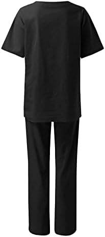 Tailo feminino terno de verão bolso casual bolso de bolso de meia manga o de pescoço e um conjunto de calças de perna largo
