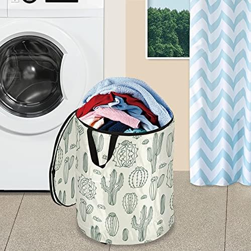 Cacto de cacto desenhado à mão cesto de lavanderia com tampa de cesta de armazenamento dobrável Bolsa de lavanderia dobrável para o dormitório do hotel de acampamento