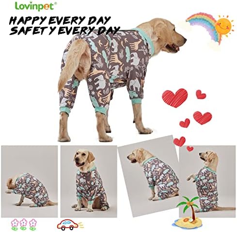 Lovinpet Pijama de cachorro grande Hippos zoo pijamas de cachorro aconchegante, ajuste esbelto, pijamas leves de pulôver/cobertura completa PJS/botão de snap traseiro é apenas decoração/3xl