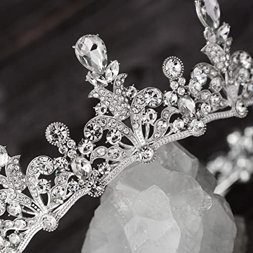 Sweetv Queen Crown for Women Wedding Tiara for Bride Silver Crystal Princess Hair Acessórios para Prom Quinceanera Pageant Festa de Aniversário