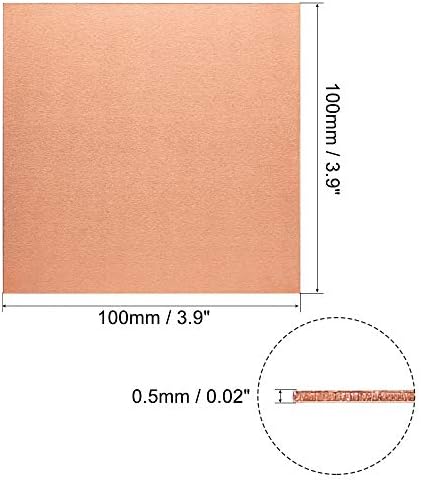 Folha de cobre, placas de cobre de metal 3,9 comprimento x 3,9 largura x 0,02 de espessura 2pcs
