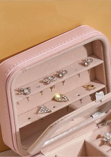 Caixa de joalheria portátil de Kamixo com espelho, colar, anéis, organizador de brincos, porta de armazenamento de jóias portáteis
